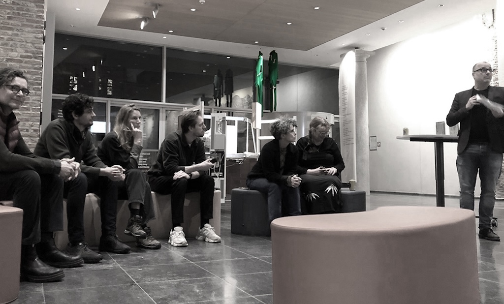 Exhibition artists Bartaku, Jonas Ghyselen, Nele Buyst, Matthijs De Block, Christina Stadlbauer, Prof. Hens (guest talk) and moderator Tom Toremans